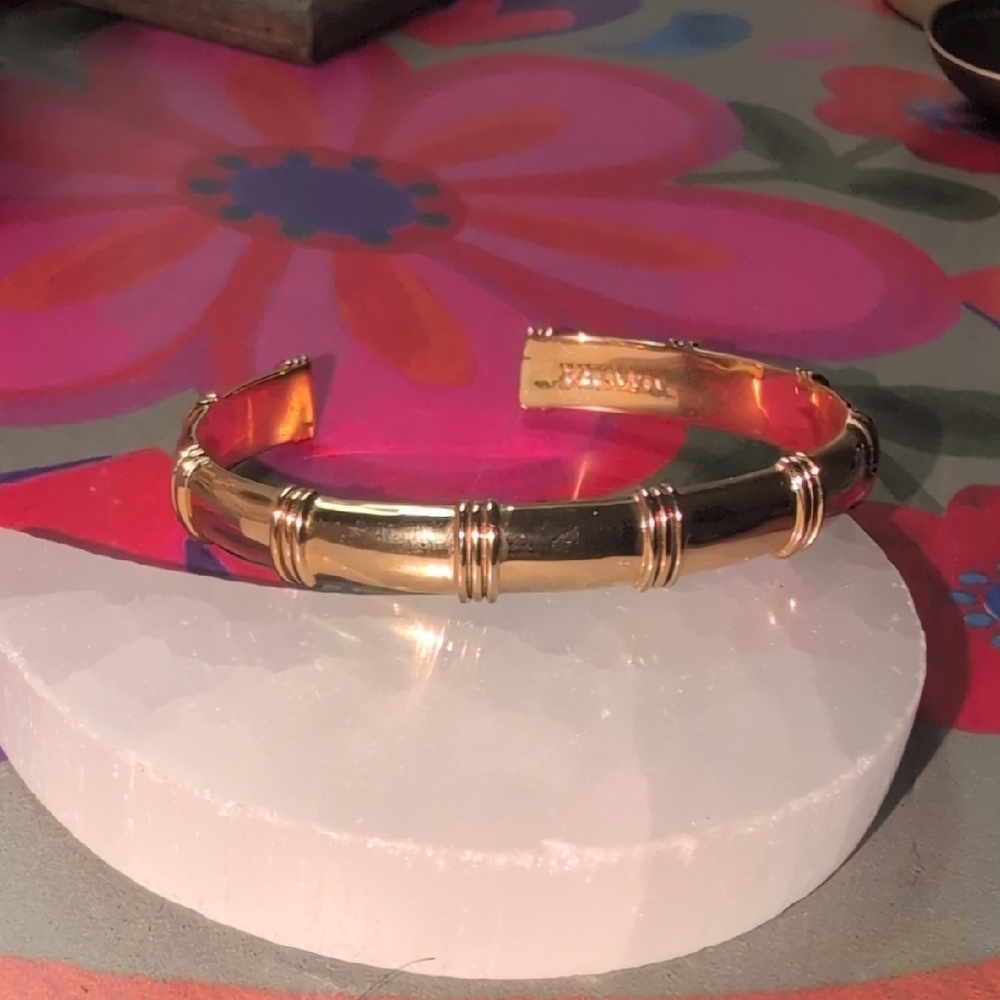 Gold Bamboo-Inspired Bangle Bracelet, Three Pillars. Mind ,Body And Spirit